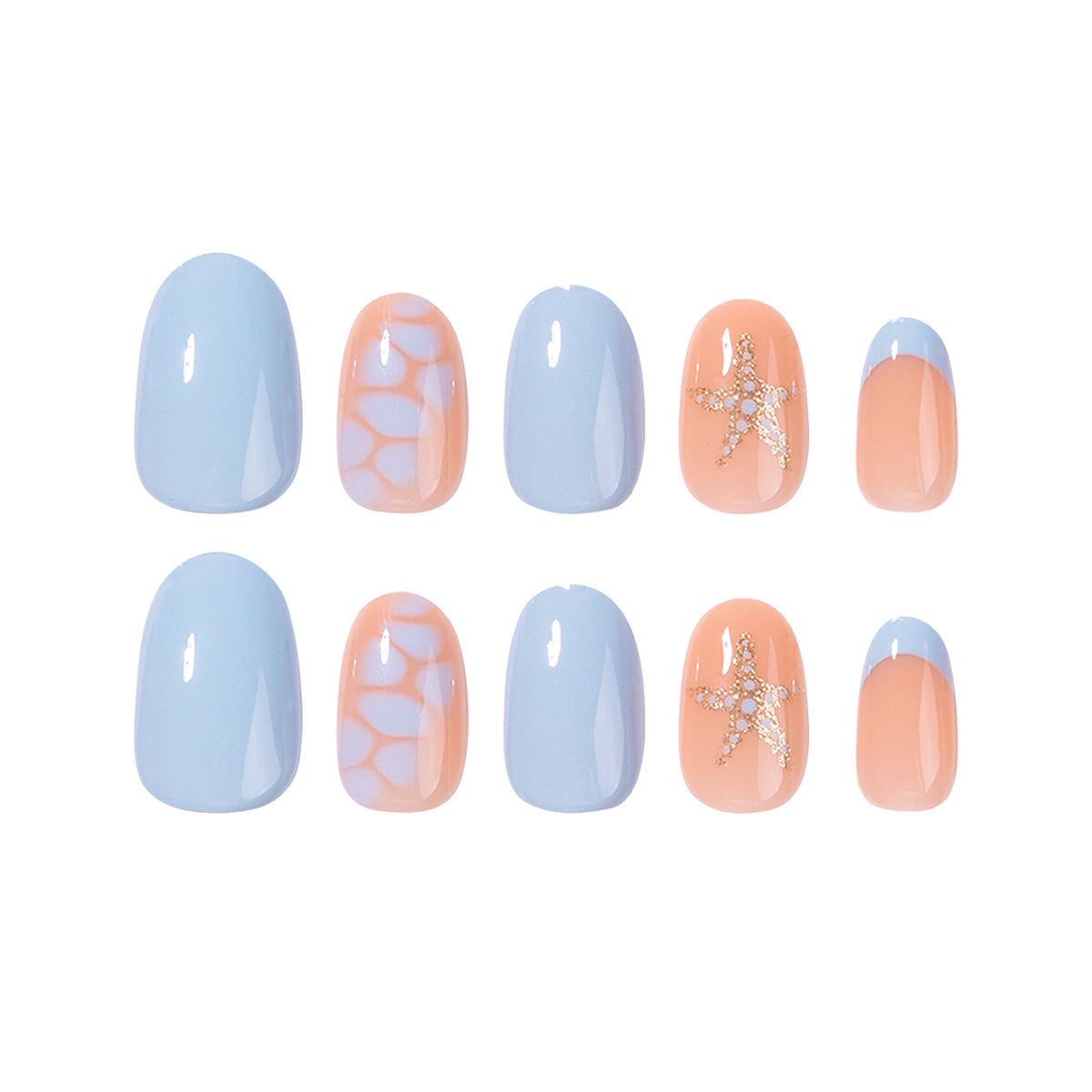 Ocean Breeze Short Round Blue with Unique Textured Accents Press On Nail Set