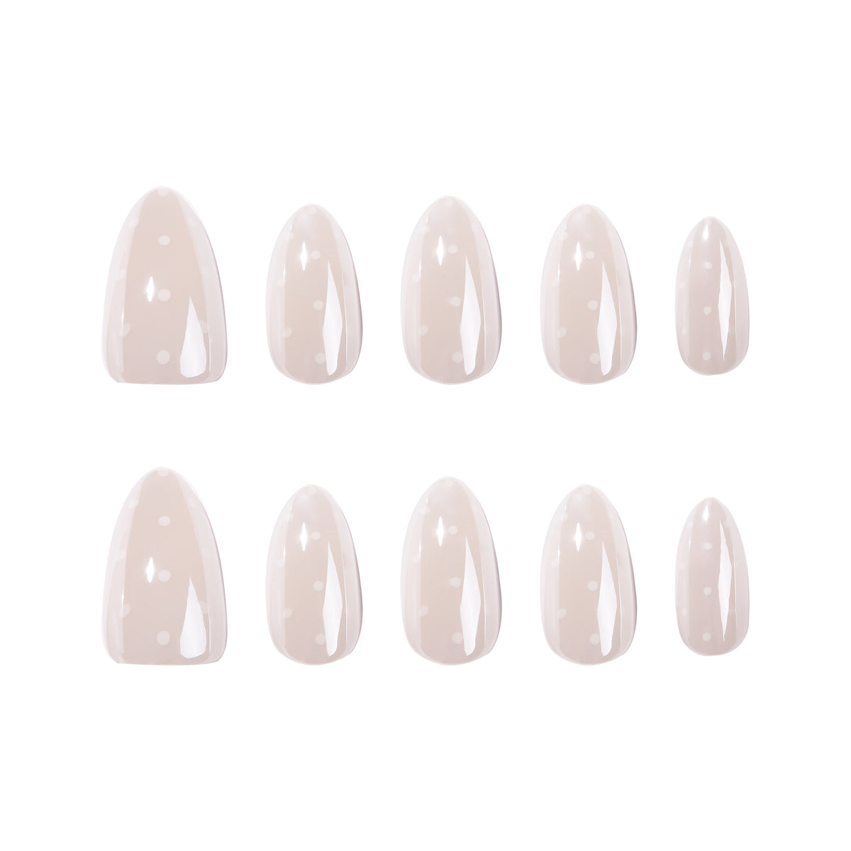 Whimsical Beige Press On Nails Medium Almond with Polka Dot Design