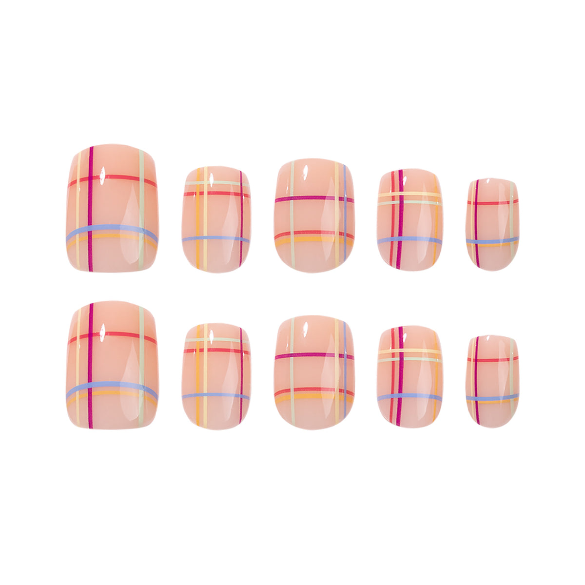 Chic Plaid Design Short Square Soft Peach Press On Nail Set