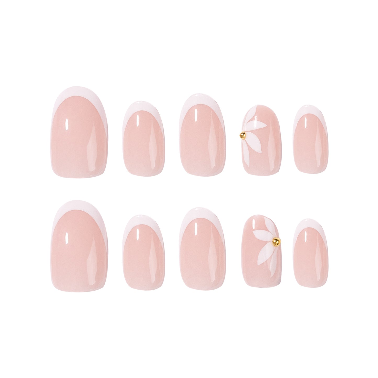 Blossom Elegance Short Round Soft Pink with Floral Accent Press on Nail Set