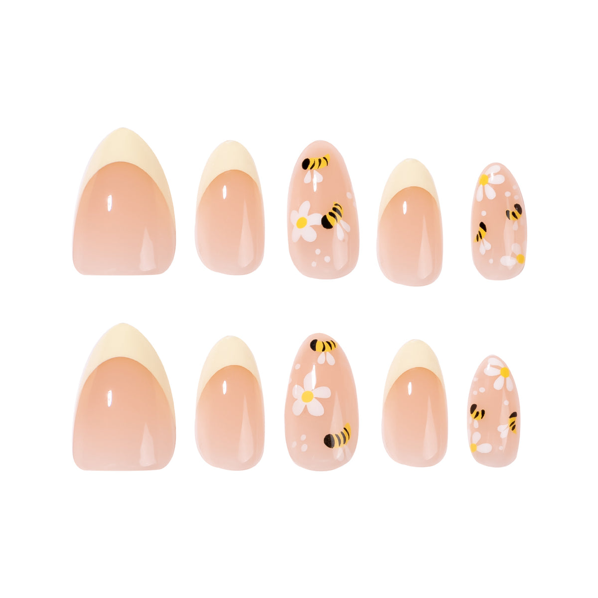 Bee-Inspired Medium Almond Pastel Floral Press-On Nail Set