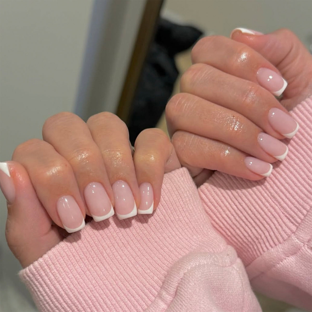 Chic Elegance Short Square Pink with Glossy Finish Press On Nail Set
