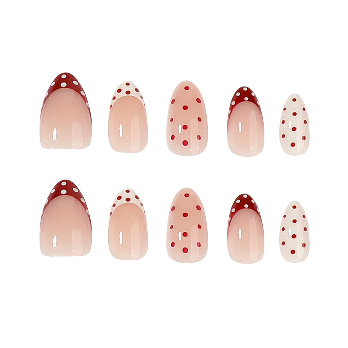 Whimsical Polka Dot Medium Almond Rose and Cream Gradient Nail Set