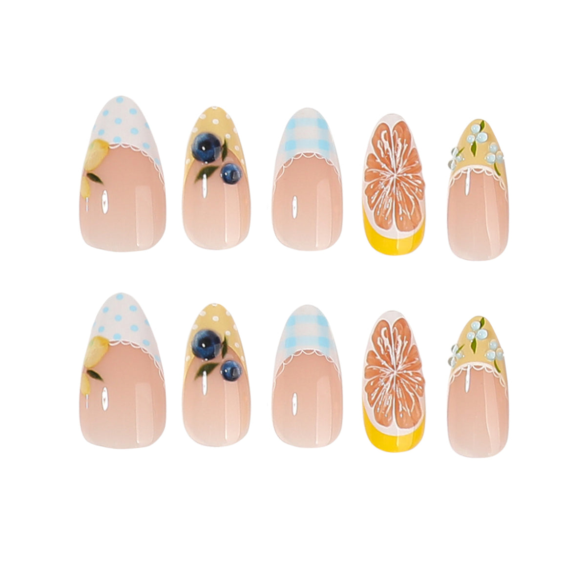 Citrus Paradise Long Almond Peachy Tones with Floral Accents Press On Nail Set
