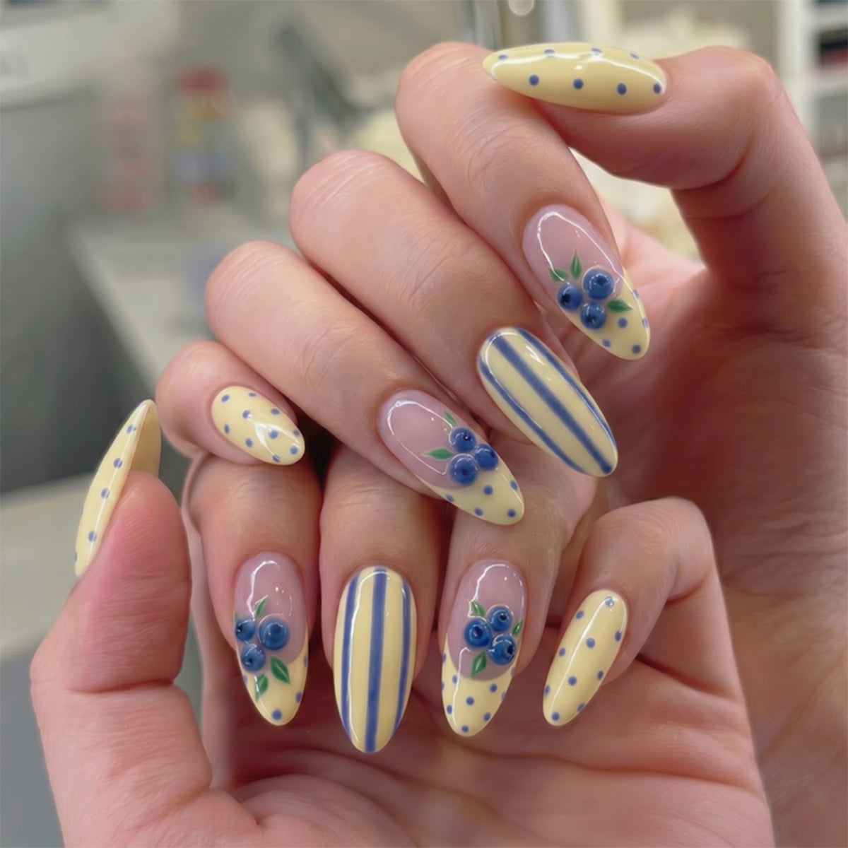 Sunny Garden Vibes Medium Almond Yellow with Floral Accents Press-On Nail Set