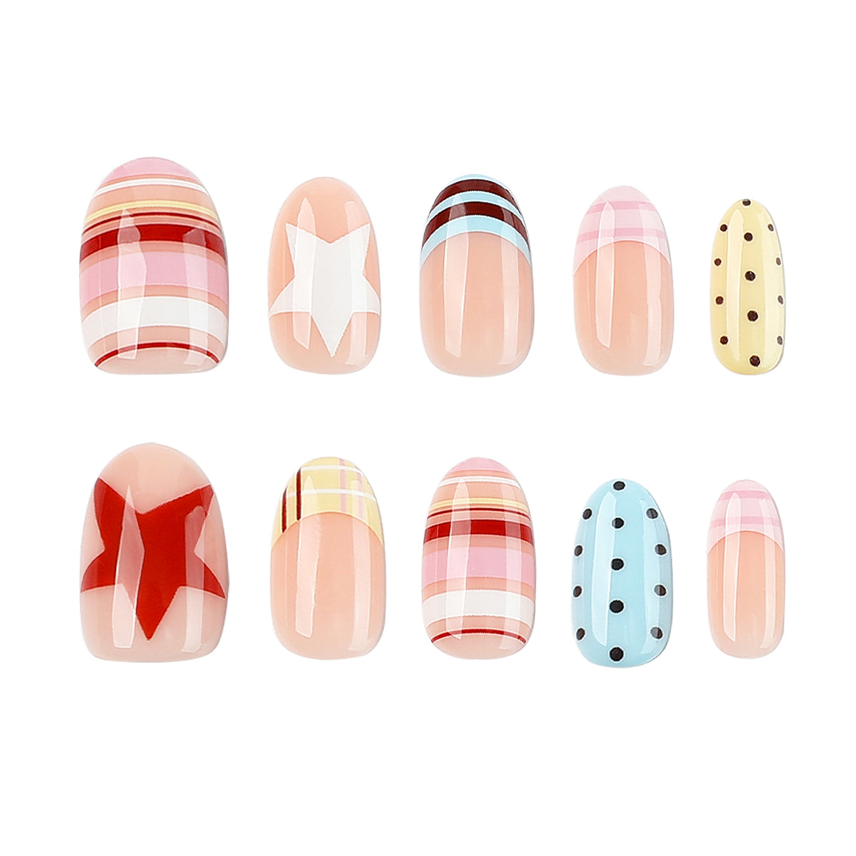 Whimsical Pastel Short Round Colorful Patterned Nail Set