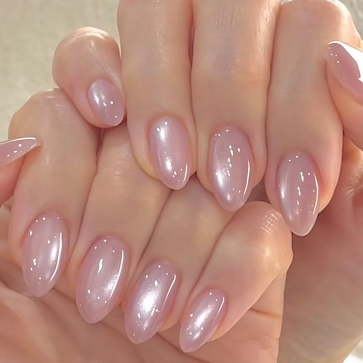 Elegant Fairy Tale Medium Almond Pink Glaze Press On Nail Set