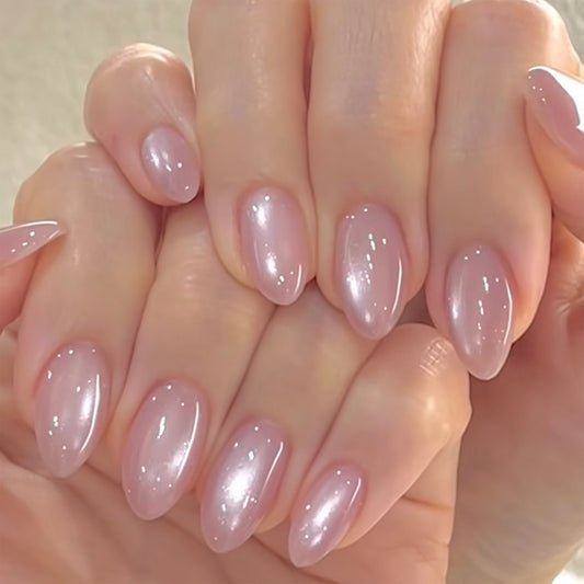 Elegant Fairy Tale Medium Almond Pink Glaze Press On Nail Set