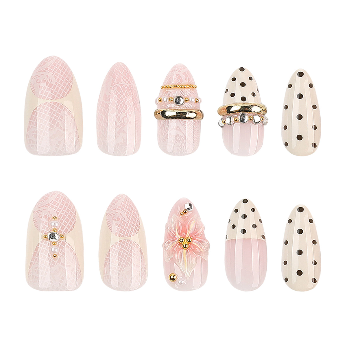 Chic Elegance Medium Almond Pink with Floral Accents Press On Nail Set