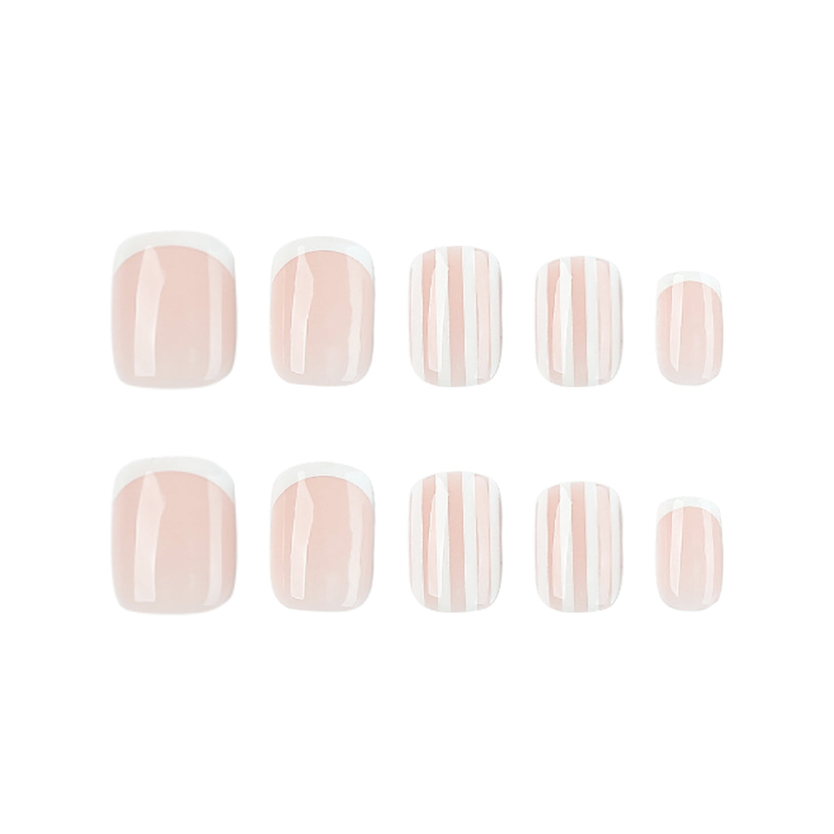 Elegant Blossom Short Square Pink with Chic Stripes Press on Nail Set