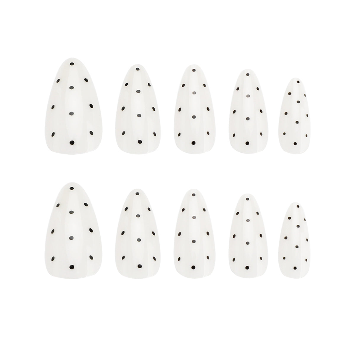 Dotted Dream Medium Almond White with Black Polka Dots Nail Set