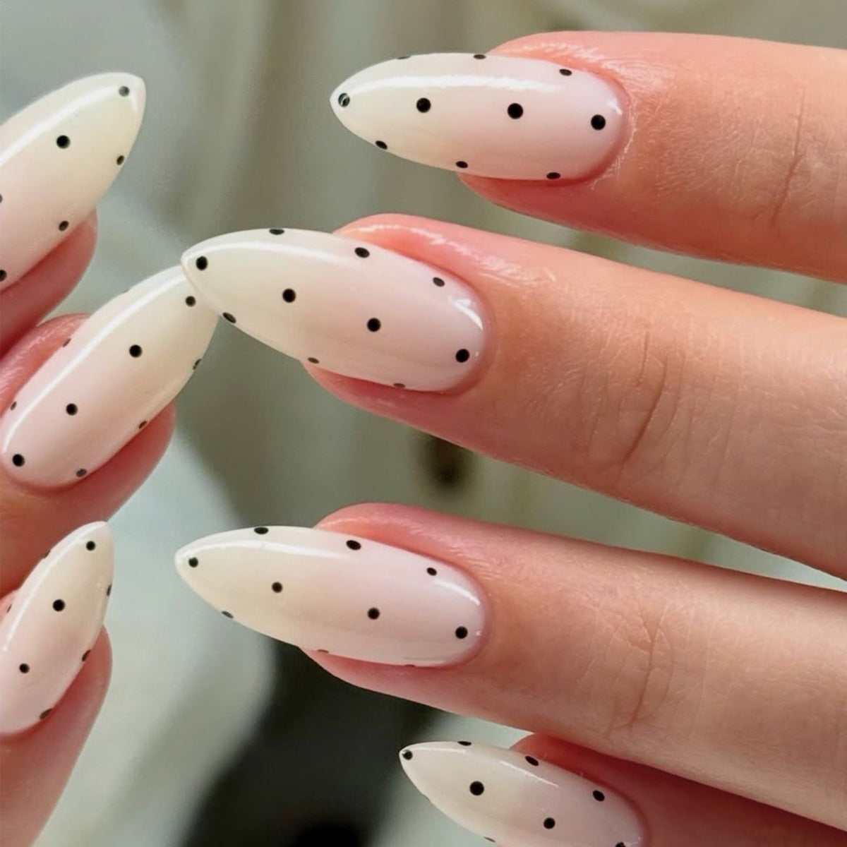 Chic Polka Dot Medium Almond Sheer White Press on Nail Set