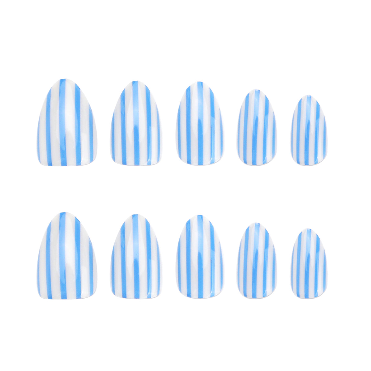 Ocean Breeze Medium Almond Blue Striped Press On Nail Set