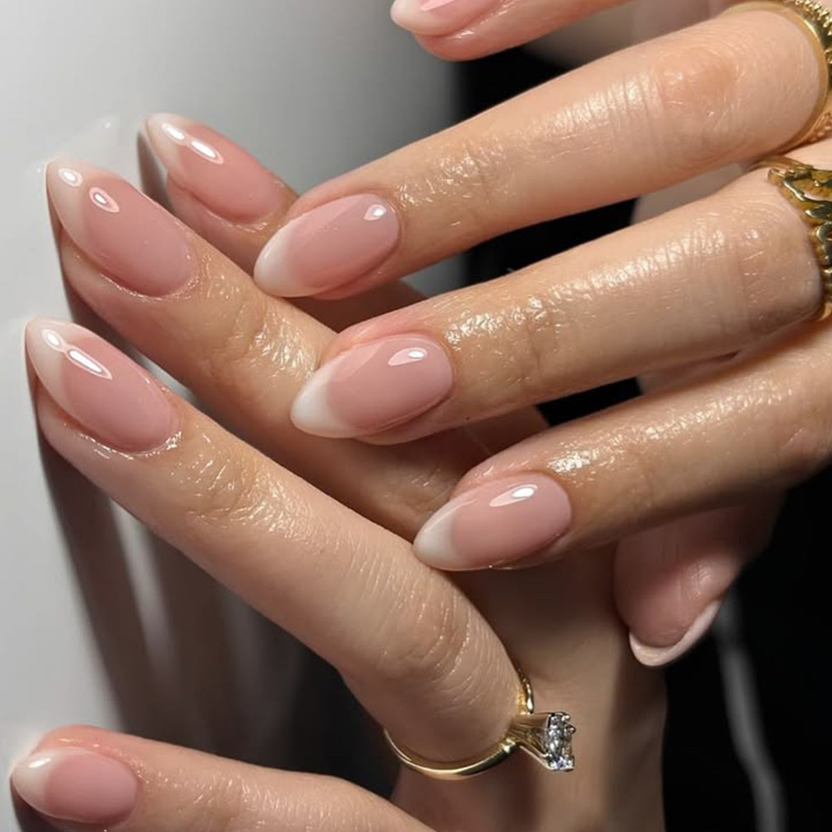 Elegant Aura Medium Almond Blush Press On Nail Set with Glossy Finish