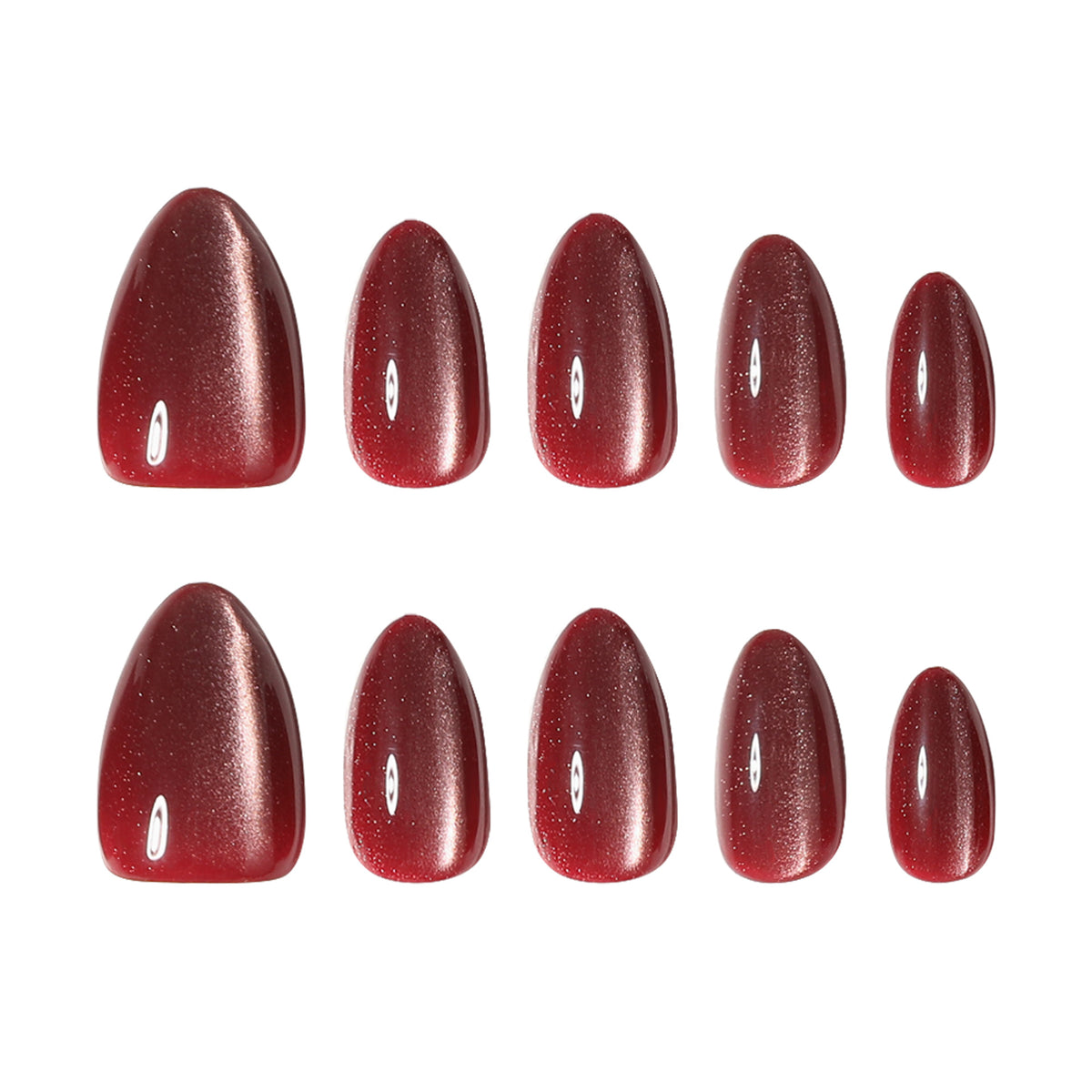 Sparkling Crimson Medium Almond Press On Nail Set with Shimmer Finish