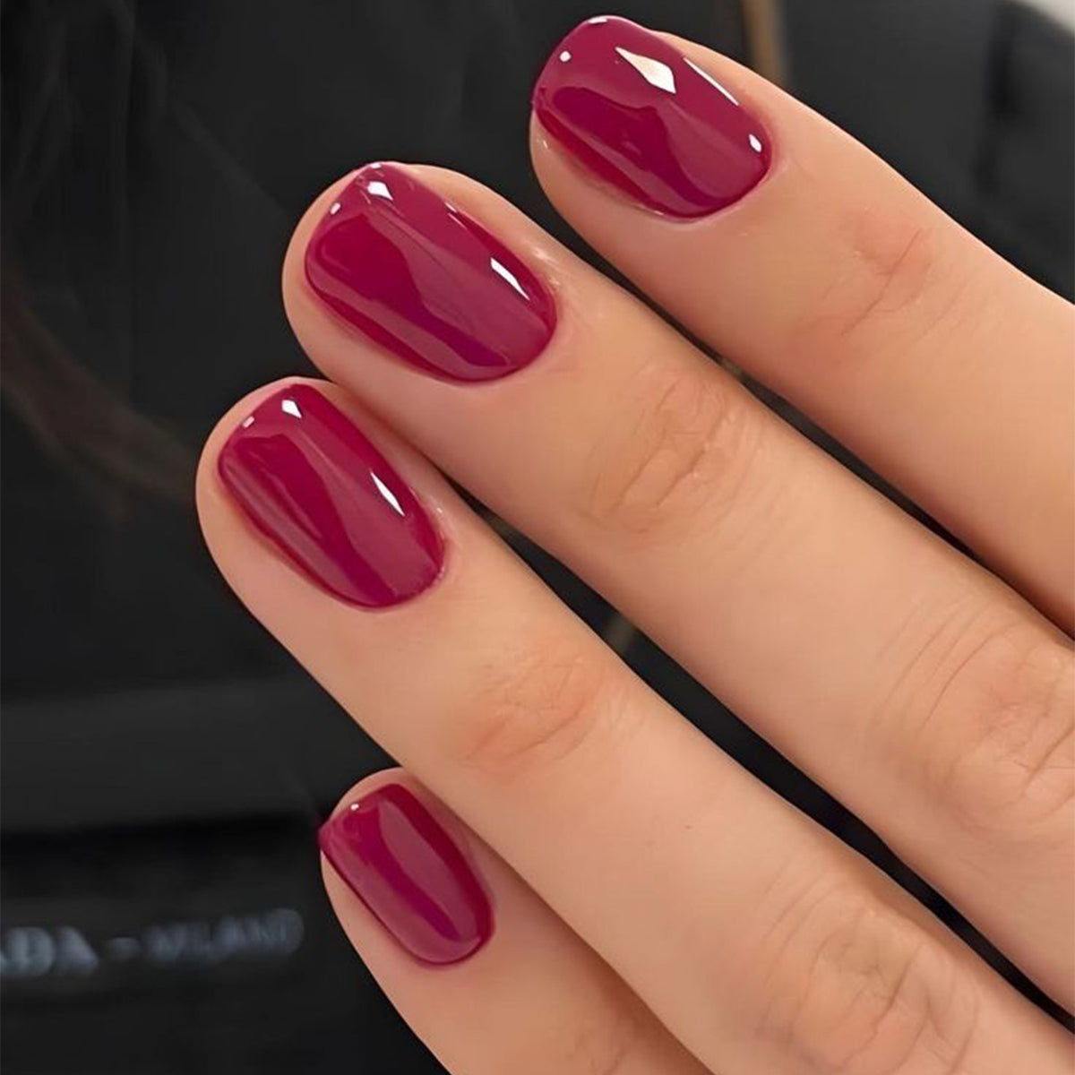 Chic Elegance Short Square Deep Burgundy Glossy Press On Nail Set