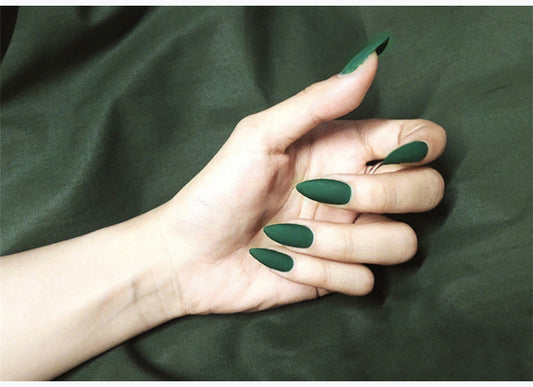 Emerald Forest Long Stiletto Green Matte Press On Nail Set with Unique Textured Finish