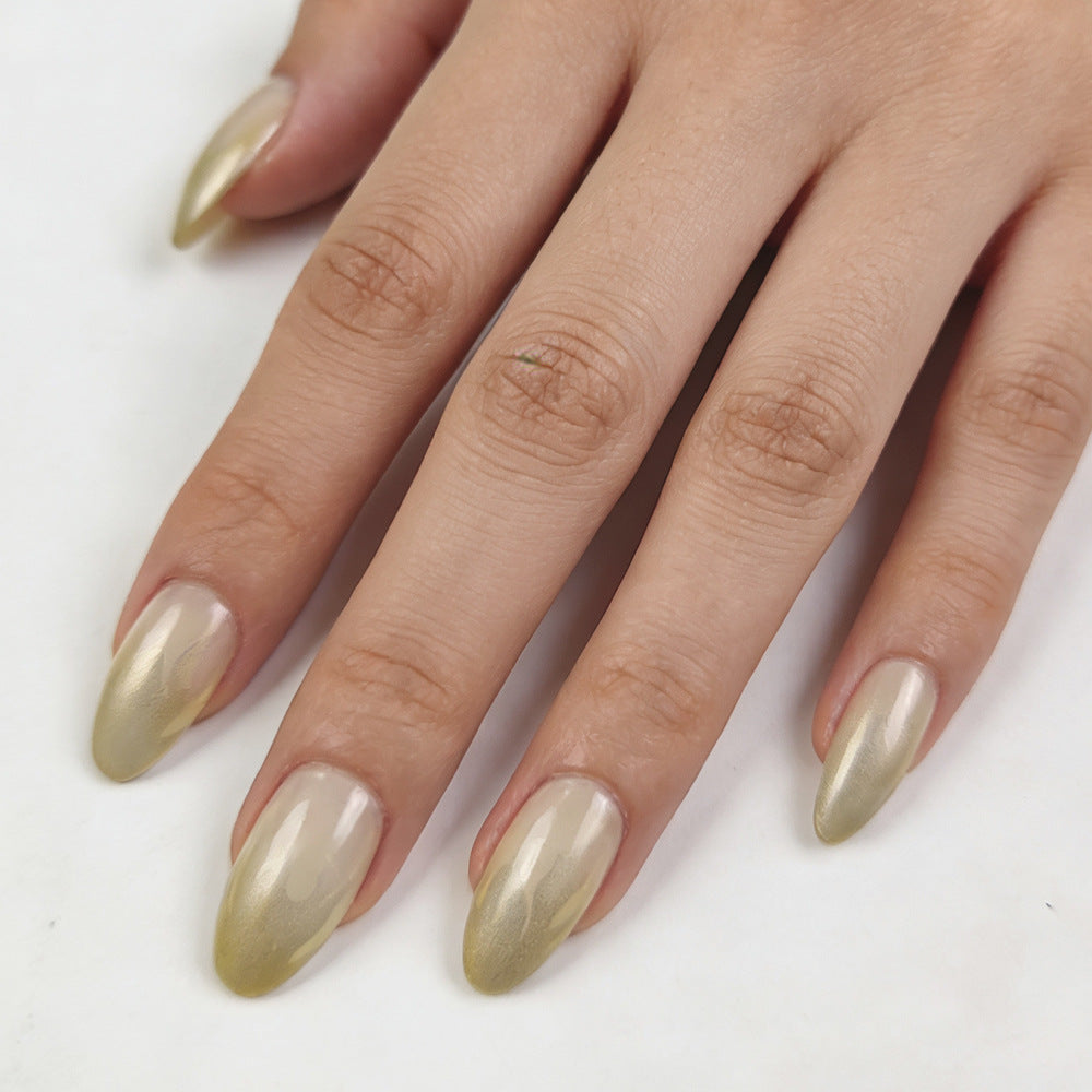 Glamorous Golden Elegance Long Oval Shaped Metallic Press On Nail Set