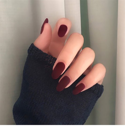 Glamorous Autumn Matte Long Oval Burgundy Press On Nail Set with Easy Application Feature
