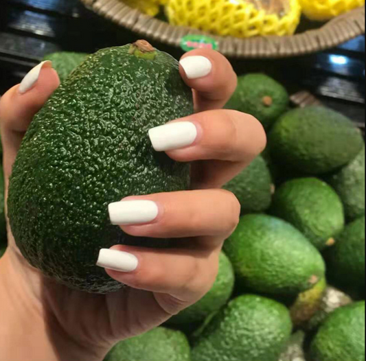 Avocado Bliss Long Square White Press On Nail Set with Glossy Finish and Easy Application
