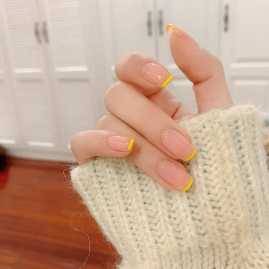 Lemon Drop Long Square Pink French Tips Press On Nails