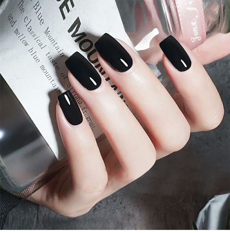 Enchanted Night Medium Square Black Glossy Press On Nail Set with Sleek Finish