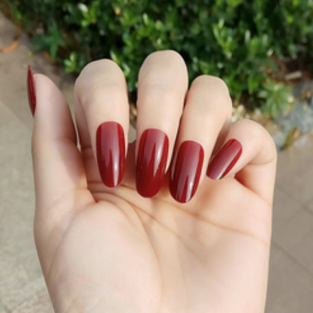 Glamorous Elegance Long Oval Burgundy Glossy Nail Press Set with Stunning Shine
