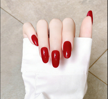 Glamorous Enchantment Long Oval Glossy Red Press On Nail Set with High Shine Finish