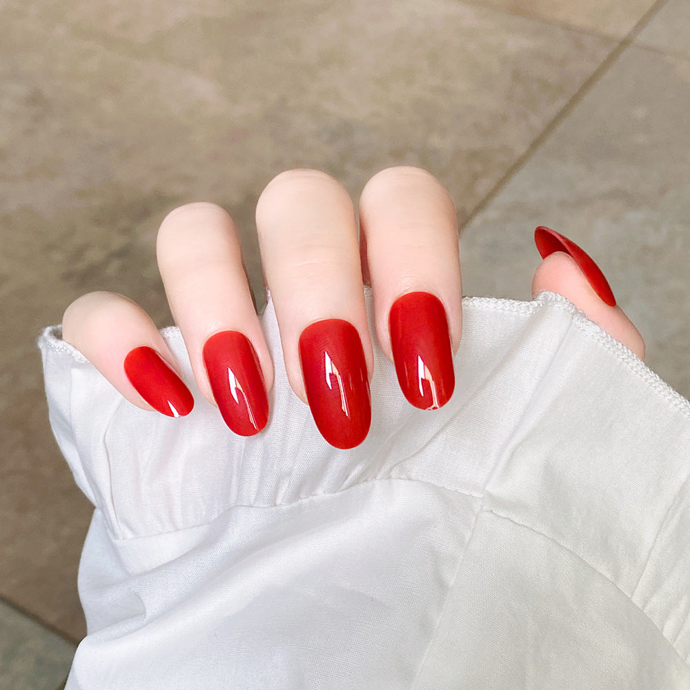 Elegant Elegance Medium Oval Red Glossy Press on Nail Set with Gradient Finish