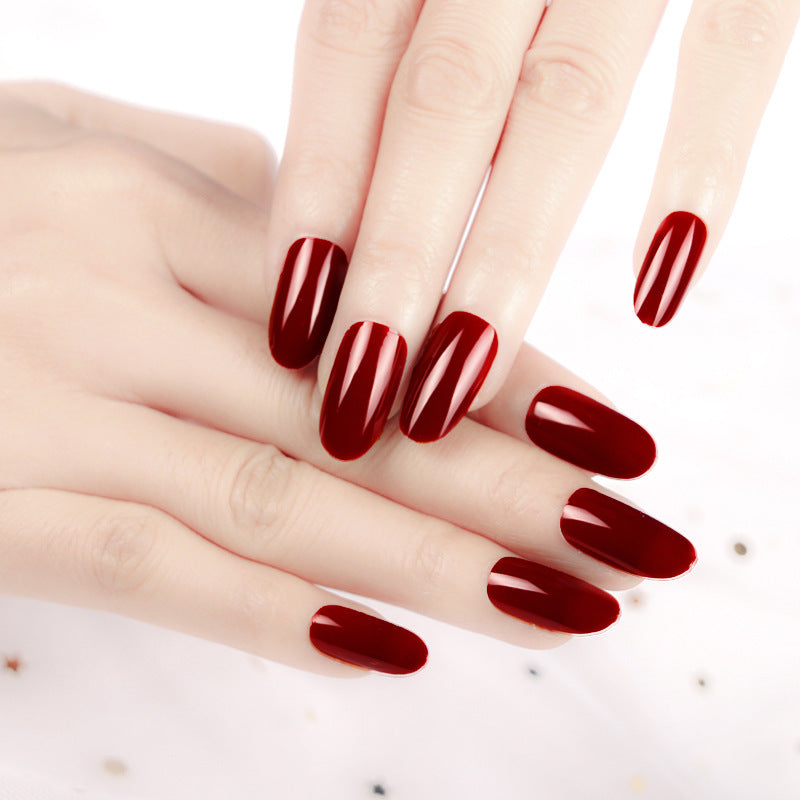 Elegant Evening Red Oval Press On Nail Set Long Glossy Finish with Easy Application