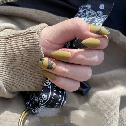Electrified 80 Short Almond Yellow Bold Press On Nails
