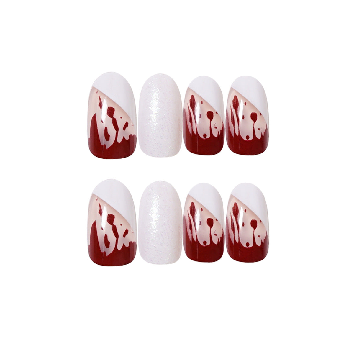 Spooky Chic Ombre Short Oval White with Red Paint Drip Design Press on Nail Set