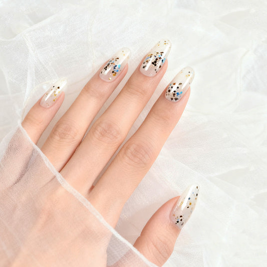 Glistening Elegance Long Coffin White with Sparkling Glitter Press on Nail Set