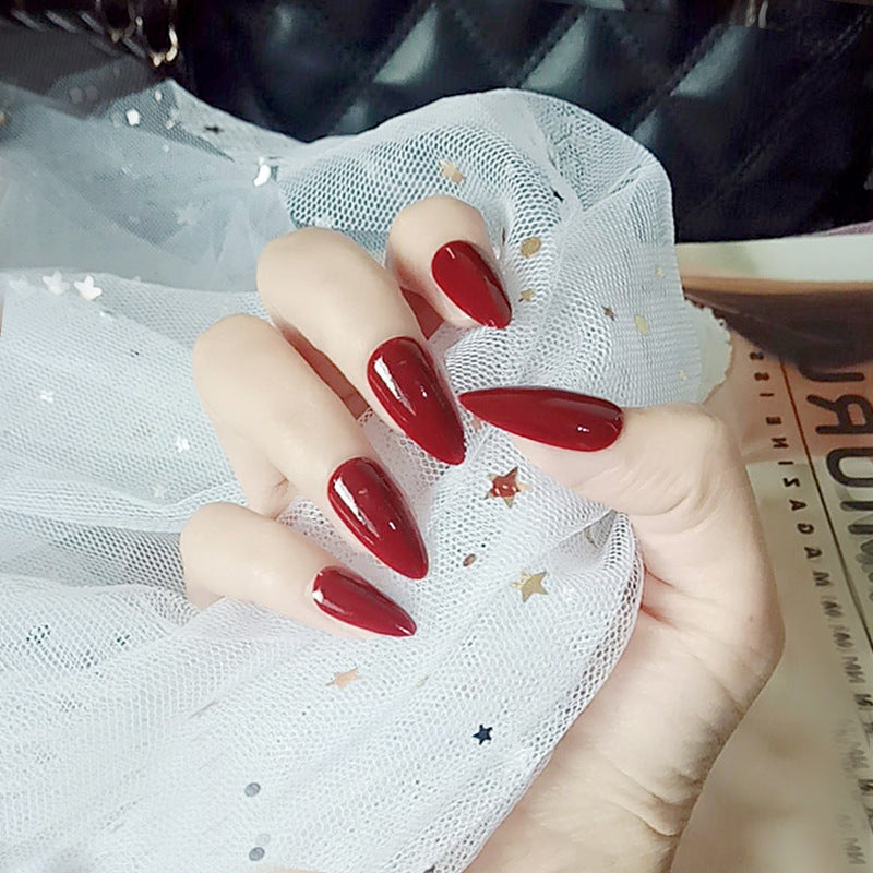 Glamorous Red Medium Almond Shape Press On Nails with Glossy Finish