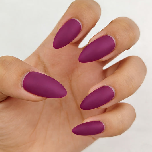 Elegant Muse Glossy Matte Long Almond Purple Press-On Nail Set with Unique Texture Feature