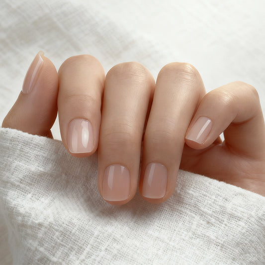 Elegant Serenity Short Square Beige Press On Nail Set with Glossy Finish