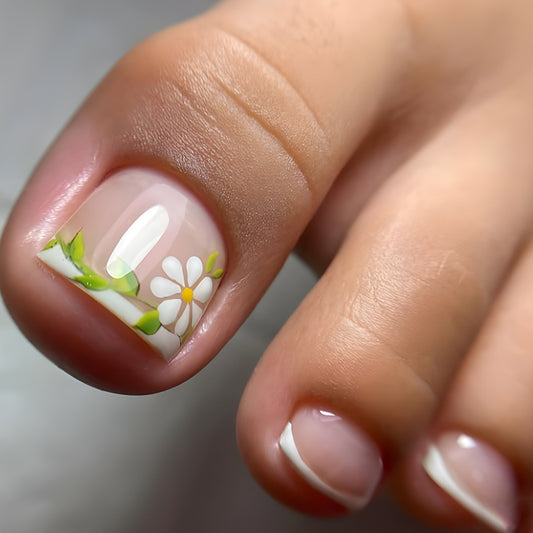 Spring Blossom Floral Short Oval Pink Clear Press On Nail Set with 3D Daisy Art Design