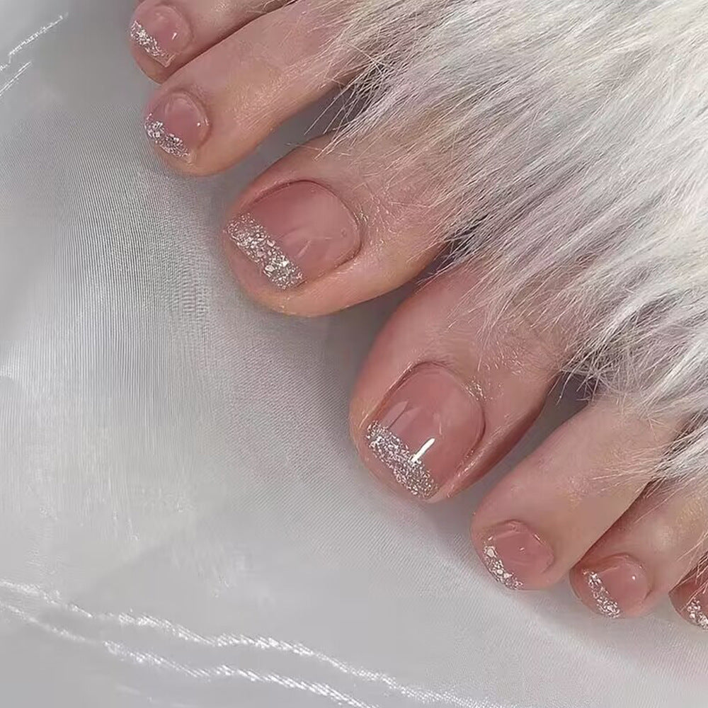 Glamorous Summer Bliss Square Short Beige Press On Nail Set with Sparkling Glitter Tips