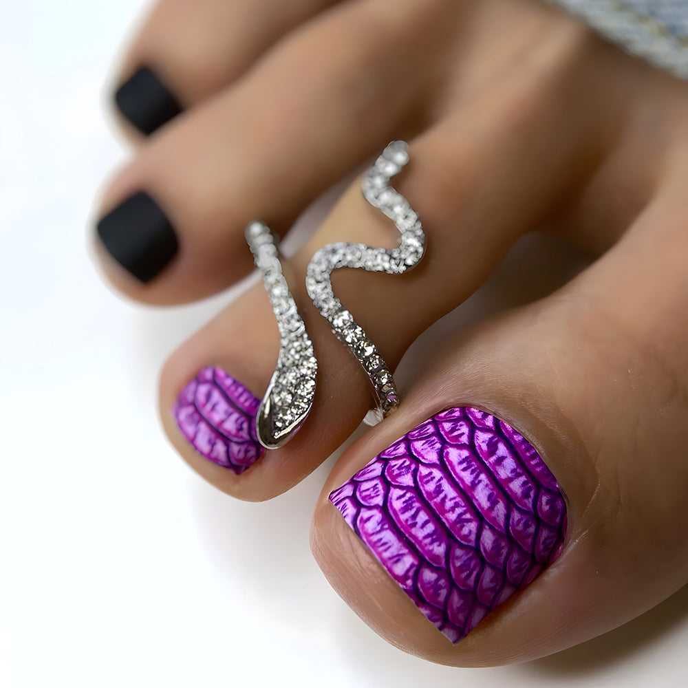 Mystical Charm Short Square Lengthy Curved Glittery Purple Press On Toenail Set