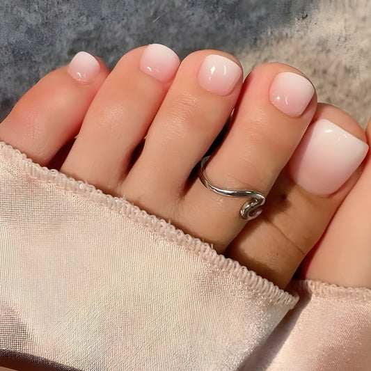 Serene Bliss Short Square Soft Pink Gradient Glossy Press On Toenail Set