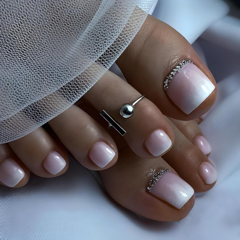 Elegant Fairy Tale Short Square Pink Ombre Press On Nail Set with Sparkling Accent