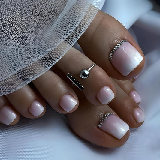 Elegant Fairy Tale Short Square Pink Ombre Press On Nail Set with Sparkling Accent