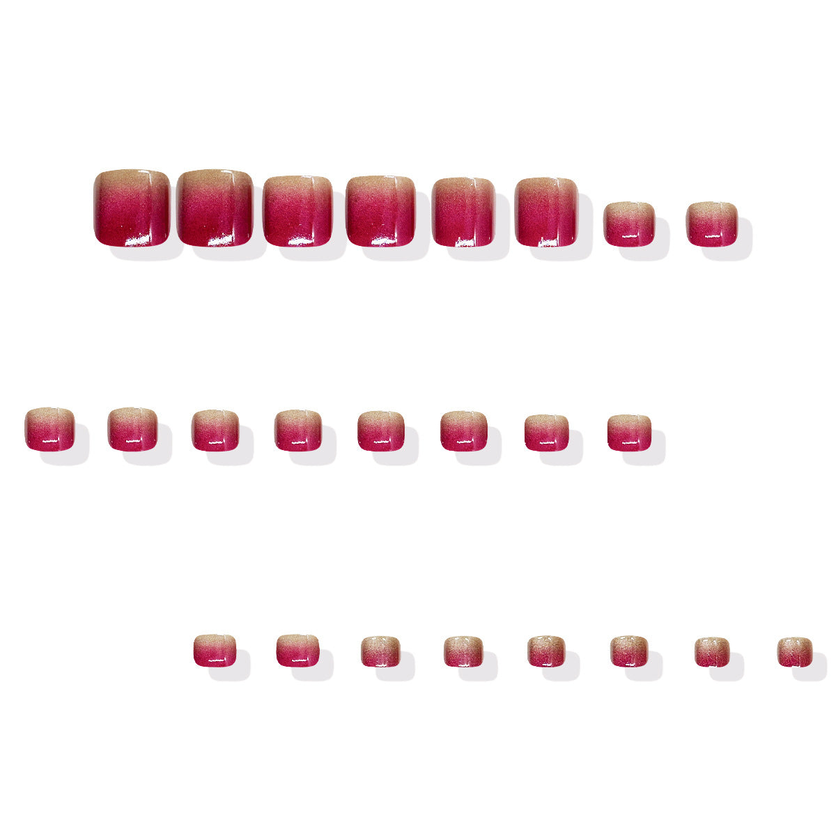 Chic Sunset Short Square Press-On Toenail Set in Gradient Pink with Glossy Finish
