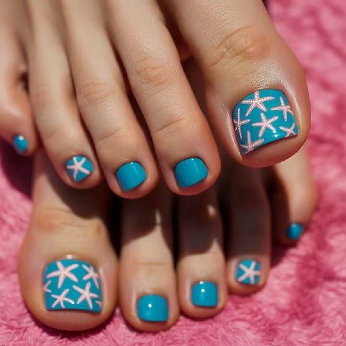 Tropical Vibes Short Square Aqua with Starfish Designs Press On Nail Set