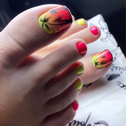 Tropical Sunset Short Square Colorful Ombre Toenail Set