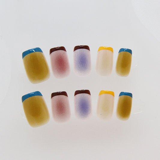 Sunset Ombre Collection Short Square Multicolor Gradient Press On Nail Set with Dual-Tone Tips
