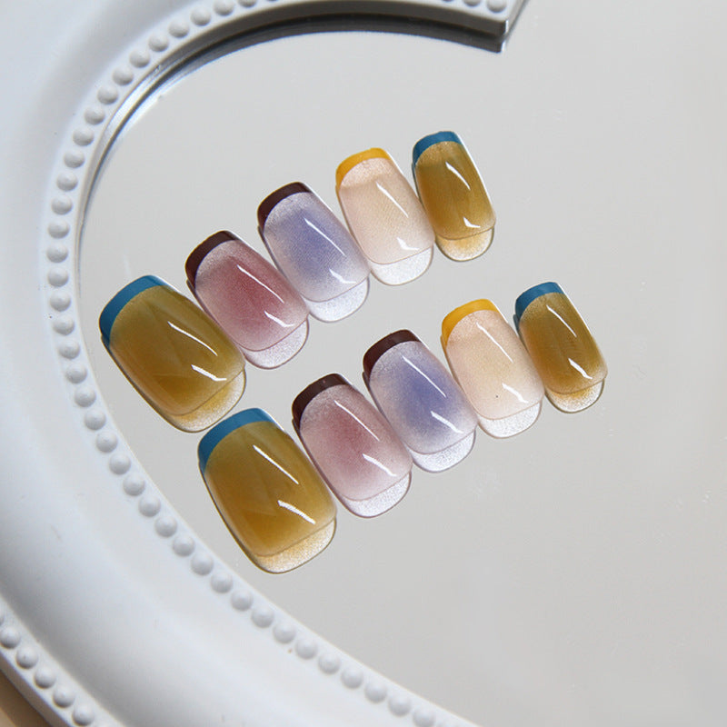 Sunset Ombre Collection Short Square Press On Nails Multicolor Gradient with Shimmer Finish Set
