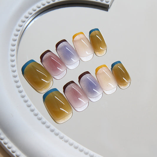 Sunset Ombre Collection Short Square Press On Nails Multicolor Gradient with Shimmer Finish Set