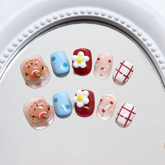 Whimsical Delight Short Square Multicolored Press-On Nail Set Featuring Adorable Floral and Sweet Treat Designs