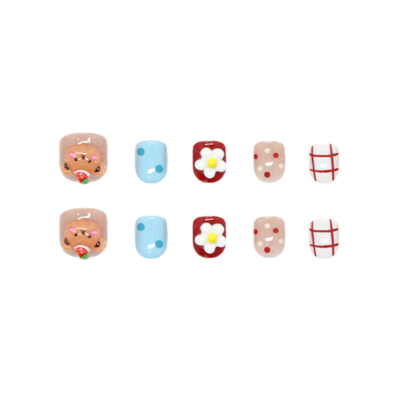 Sweet Treats Short Square Pastel Blue Brown and Red with Charming Floral and Playful Animal Designs Press On Nail Set